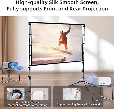 Projector Screen and Stand,GAINVANE 120 inch Portable Projector Screen Indoor Outdoor Projection Screen 16:9 4K HD Wrinkle-Free Light-Weight Movie Screen with Carry Bag for Backyard Movie Night